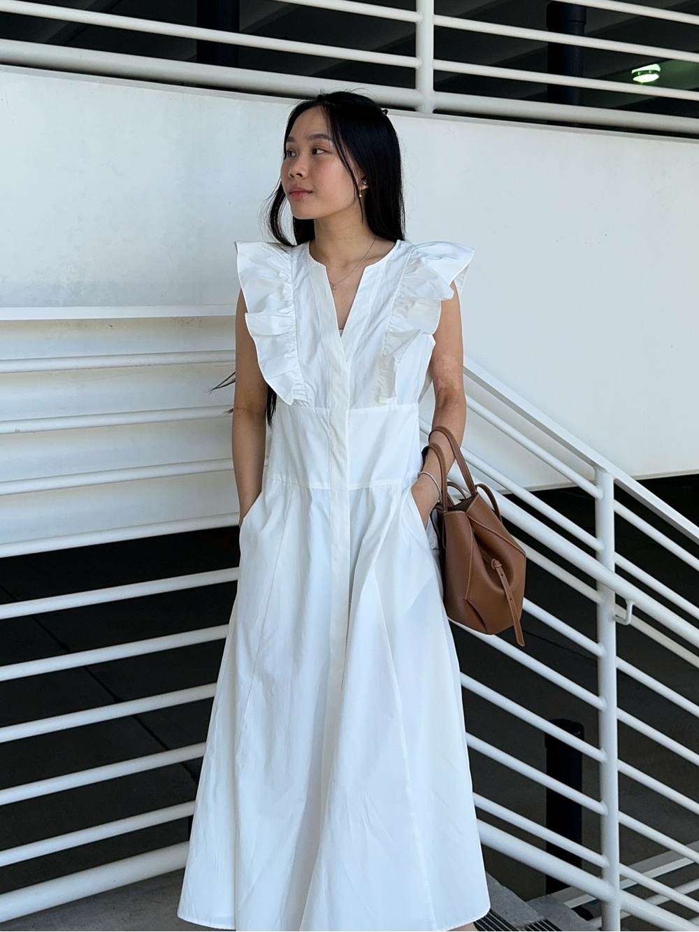 Brochu Walker Aurora White Ivory Ruffle V-Neck Maxi Dress Bridal, Summer, Brunch